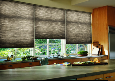 Custom roller blinds on larger kitchen windows